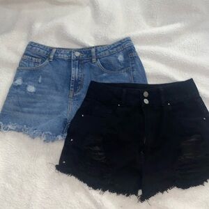 (2 for $10) distressed high waist jean and black shorts, 2 pairs